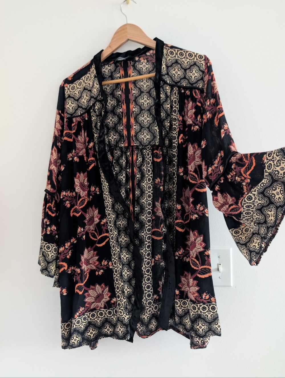 Angie Black Floral Boho Kimono Tunic